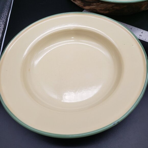 Vintage Kockums Sweden Enamelware Set 3 Bowls & 3 Plates Green Rim Scandinavian - Picture 10 of 15